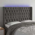 Tăblie de pat cu LED, gri închis, 163x16x118/128 cm, catifea  GartenMobel Dekor