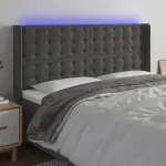 Tăblie de pat cu LED, gri închis, 163x16x118/128 cm, catifea GartenMobel Dekor