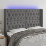 Tăblie de pat cu LED, gri închis, 163x16x118/128 cm, textil GartenMobel Dekor