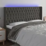 Tăblie de pat cu LED, gri închis, 183x16x118/128 cm, catifea GartenMobel Dekor