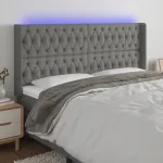 Tăblie de pat cu LED, gri închis, 203x16x118/128 cm, textil GartenMobel Dekor