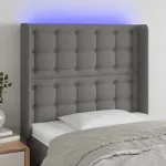 Tăblie de pat cu LED, gri închis, 83x16x118/128 cm, textil GartenMobel Dekor