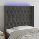 Tăblie de pat cu LED, gri închis, 93x16x118/128 cm, catifea GartenMobel Dekor