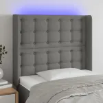 Tăblie de pat cu LED, gri închis, 93x16x118/128 cm, textil GartenMobel Dekor