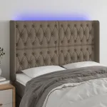 Tăblie de pat cu LED, gri taupe, 147x16x118/128 cm, textil GartenMobel Dekor