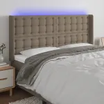 Tăblie de pat cu LED, gri taupe, 163x16x118/128 cm, textil GartenMobel Dekor