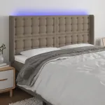 Tăblie de pat cu LED, gri taupe, 183x16x118/128 cm, textil GartenMobel Dekor