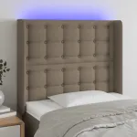 Tăblie de pat cu LED, gri taupe, 93x16x118/128 cm, textil GartenMobel Dekor