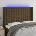 Tăblie de pat cu LED, maro închis, 147x16x118/128 cm, textil GartenMobel Dekor
