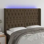 Tăblie de pat cu LED, maro închis, 163x16x118/128 cm, textil GartenMobel Dekor