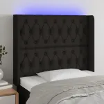 Tăblie de pat cu LED, negru, 103x16x118/128 cm, textil GartenMobel Dekor