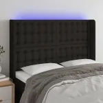 Tăblie de pat cu LED, negru, 147x16x118/128 cm, textil GartenMobel Dekor