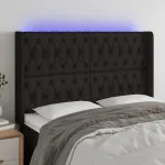 Tăblie de pat cu LED, negru, 163x16x118/128 cm, textil GartenMobel Dekor