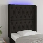 Tăblie de pat cu LED, negru, 83x16x118/128 cm, textil GartenMobel Dekor
