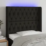 Tăblie de pat cu LED, negru, 93x16x118/128 cm, textil GartenMobel Dekor