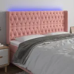 Tăblie de pat cu LED, roz, 183x16x118/128 cm, catifea GartenMobel Dekor