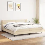 Pat box spring cu saltea, crem, 200x200 cm, textil GartenMobel Dekor