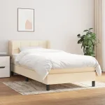 Pat box spring cu saltea, crem, 90x190 cm, textil GartenMobel Dekor