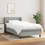 Pat box spring cu saltea, gri deschis, 90x200 cm, textil GartenMobel Dekor