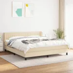 Pat box spring cu saltea, crem, 160x200 cm, material textil GartenMobel Dekor