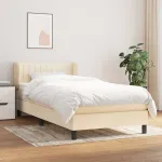 Pat box spring cu saltea, crem, 90x190 cm, textil GartenMobel Dekor