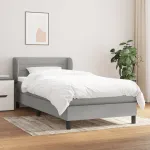 Pat box spring cu saltea, gri deschis, 100x200 cm, textil GartenMobel Dekor
