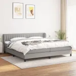 Pat box spring cu saltea, gri deschis, 200x200 cm, textil GartenMobel Dekor