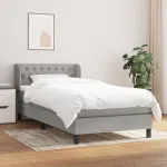Pat box spring cu saltea, gri deschis, 90x200 cm, textil GartenMobel Dekor