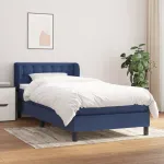 Pat box spring cu saltea, albastru, 90x190 cm, textil GartenMobel Dekor