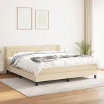 Pat box spring cu saltea, crem, 160x200 cm, material textil GartenMobel Dekor
