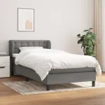 Pat box spring cu saltea, gri închis, 90x200 cm, textil GartenMobel Dekor