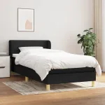 Pat box spring cu saltea, negru, 90x200 cm, textil GartenMobel Dekor