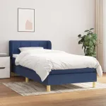 Pat box spring cu saltea, albastru, 90x190 cm, textil GartenMobel Dekor