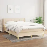 Pat continental cu saltea, crem, 140x200 cm, material textil GartenMobel Dekor