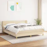 Pat box spring cu saltea, crem, 160x200 cm, material textil GartenMobel Dekor