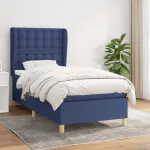 Pat box spring cu saltea, albastru, 100x200 cm, textil GartenMobel Dekor