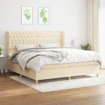 Pat box spring cu saltea, crem, 200x200 cm, textil GartenMobel Dekor