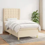 Pat box spring cu saltea, crem, 90x200 cm, textil GartenMobel Dekor