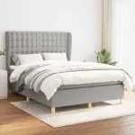 Pat box spring cu saltea, gri deschis, 140x190 cm, textil GartenMobel Dekor