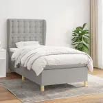Pat box spring cu saltea, gri deschis, 90x190 cm, textil GartenMobel Dekor
