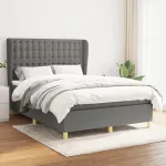 Pat box spring cu saltea, gri închis, 140x190 cm, textil GartenMobel Dekor