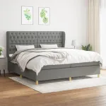 Pat box spring cu saltea, gri închis, 200x200 cm, textil GartenMobel Dekor