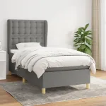 Pat box spring cu saltea, gri închis, 90x190 cm, textil GartenMobel Dekor
