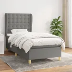 Pat box spring cu saltea, gri închis, 90x200 cm, textil GartenMobel Dekor