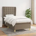 Pat box spring cu saltea, gri taupe, 90x190 cm, textil GartenMobel Dekor