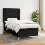 Pat box spring cu saltea, negru, 100x200 cm, textil GartenMobel Dekor