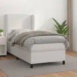 Pat box spring cu saltea, alb, 100x200 cm, piele ecologică GartenMobel Dekor