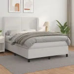 Pat box spring cu saltea, alb, 140x190 cm, piele ecologică GartenMobel Dekor