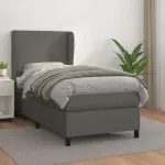 Pat box spring cu saltea, gri, 100x200 cm, piele ecologică GartenMobel Dekor