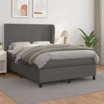 Pat box spring cu saltea, gri, 140x200 cm, piele ecologică GartenMobel Dekor